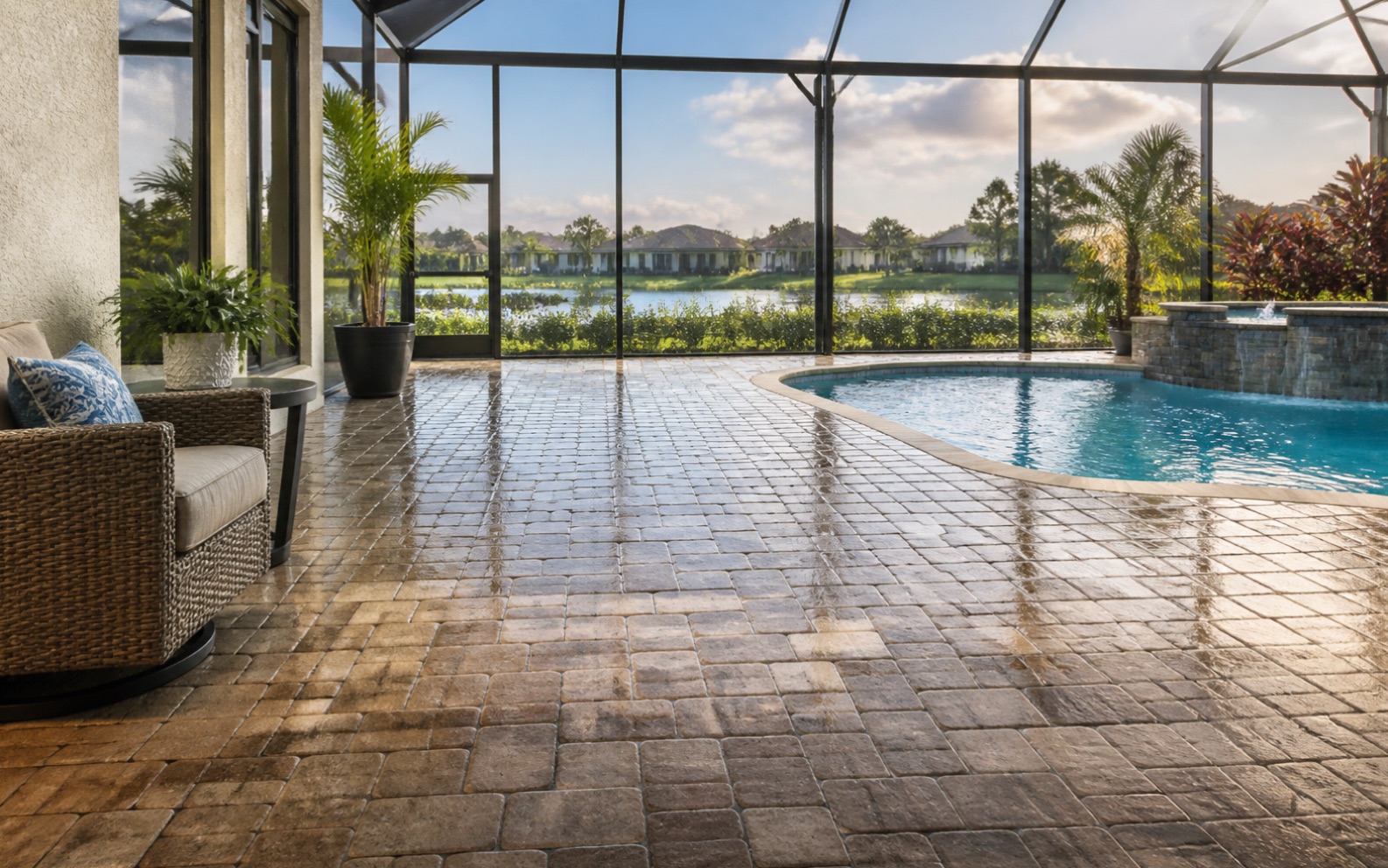 Clean Florida patio and pool-deck outdoor living area